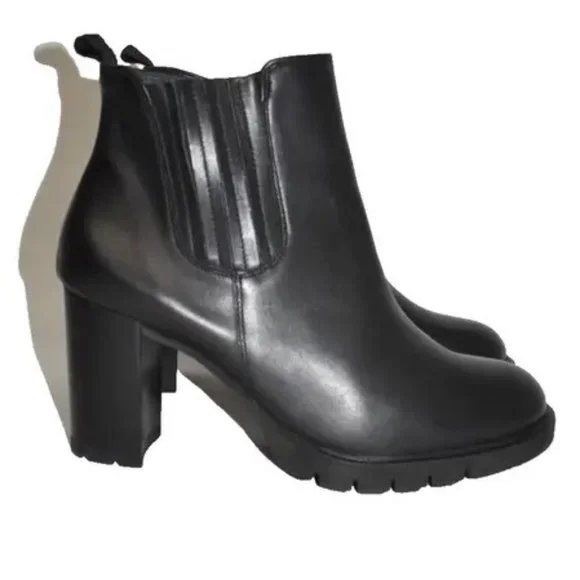 NWT $530 Paul Green Sahara Block Heel Chelsea Boot LEATHER BLACK8 US (TD14)